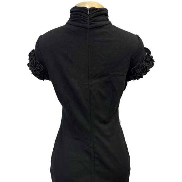 VTG Y2K Cache Contour Fitted Dress Ruffle Short Sleeve Turtleneck Knee Length 12 - Picture 7 of 16